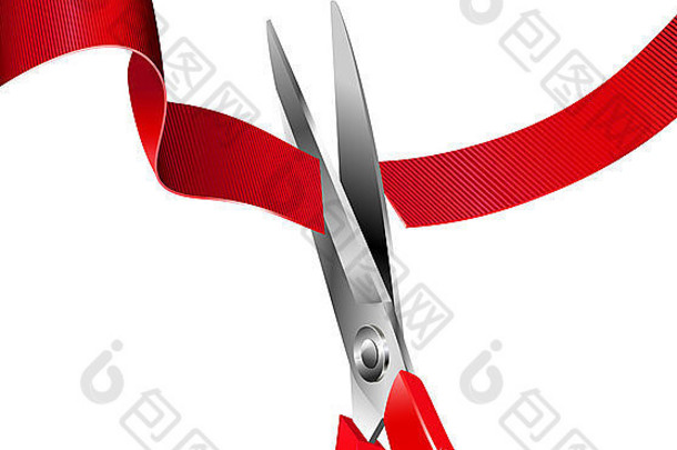切割红色的丝带开放仪式剪刀
