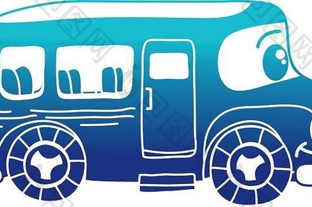 蓝色的轮廓卡哇伊快乐学校公共汽车运输