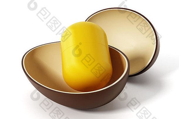 开放蛋惊喜黄色的胶囊插图