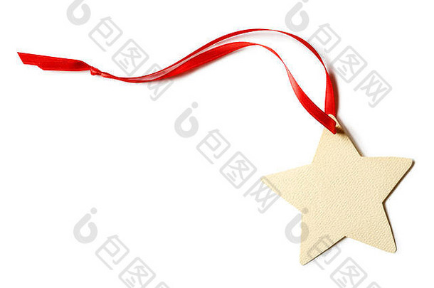 空白星形的圣诞节礼物标签红色的丝带孤立的白色背景简单的假期纸工艺品对象元素