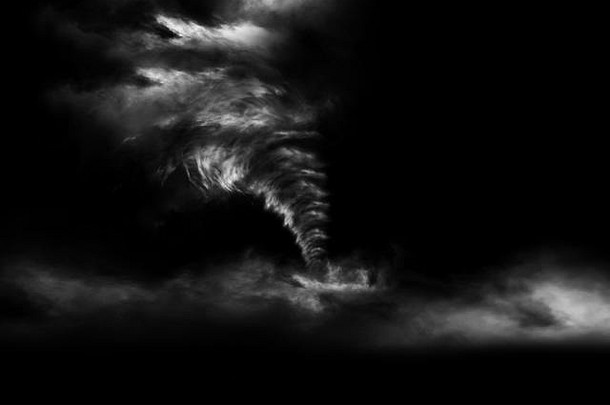 呈现大风暴生产龙卷风孤立的黑色的背景插图