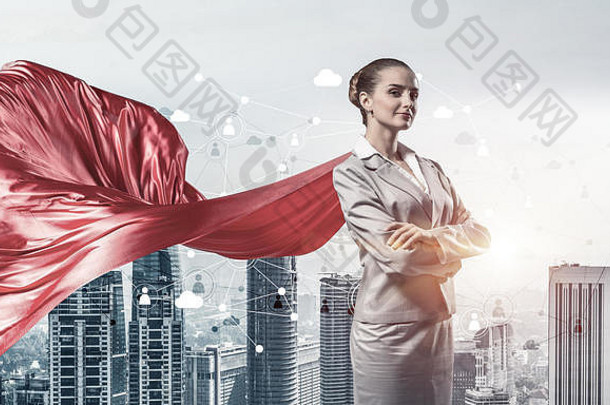 概念权力成功女商人超级英雄大城市