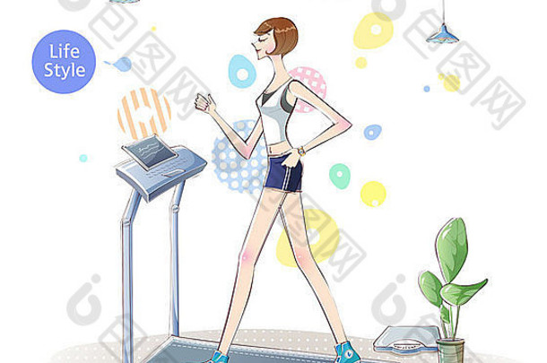 插图女人运行跑步机