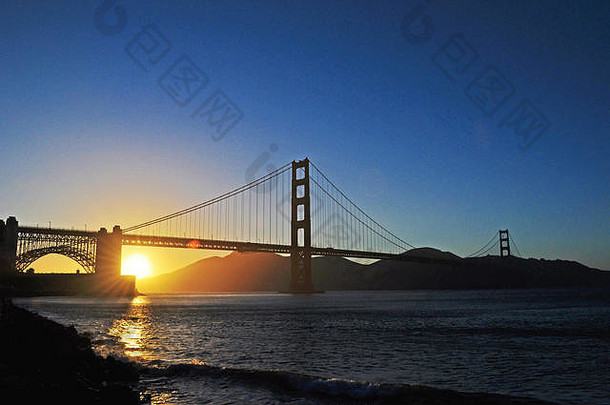 三旧金山全景视图日落金门桥打开象征城市三旧金山世界