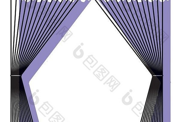 <strong>窗帘</strong>打开装饰房间持有波兰紫色的水彩轮廓白色背景