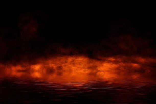 火焰烟反射水神秘沿海火海岸