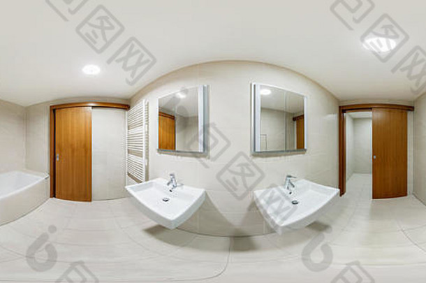 布拉格捷克共和国7月内部室内白色浴室简约风格完整的学位全景equirectangular