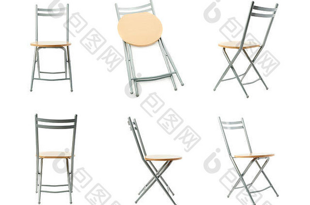 集折叠椅子孤立的白色背景