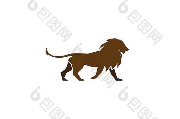 棕色（的）狮子走尾巴标志设计插图白色背景