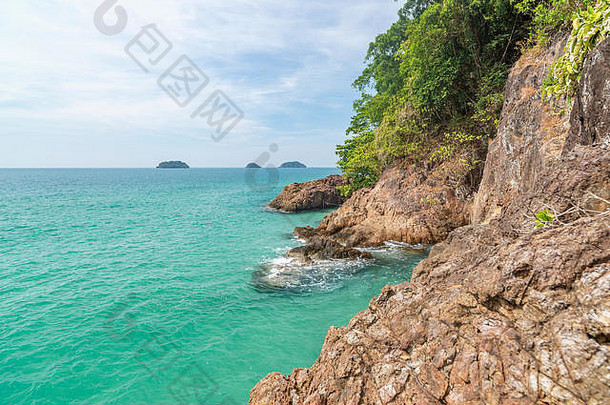 美丽的海景绿松石水孤独的海滩KOH常岛泰国