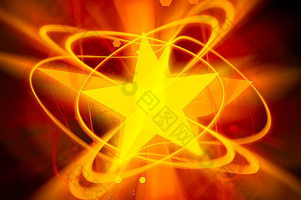 黄金明星橙色空间分形电脑生成的摘要背景