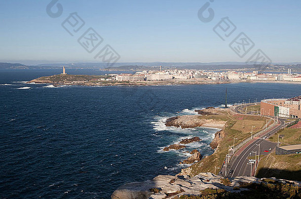 加盟西班牙海滩coruna加利西亚海旅行海岸旅游全景灯塔