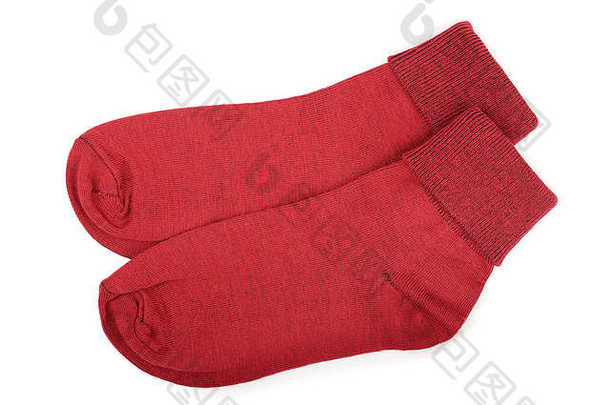 一对红色的棉花袜子孤立的白色