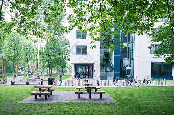 图片理由蒂尔堡大学荷兰显示人走骑自行车大学校园