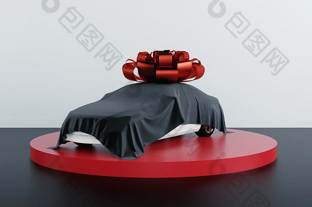 车覆盖黑色的织物礼物bow-knot渲染