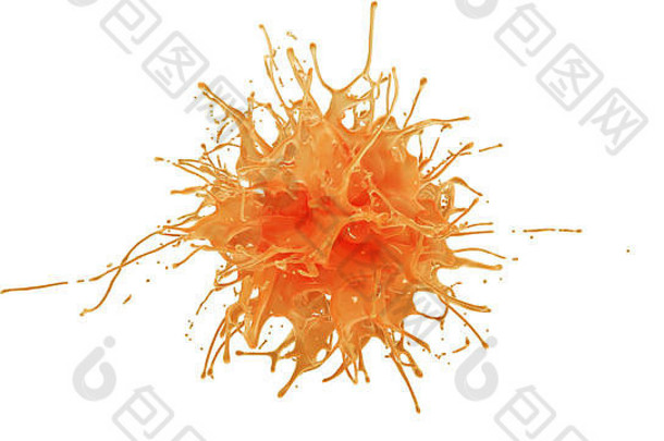橙色葡萄柚汁爆炸慢运动插图水果液体滴飞溅孤立的白色黄色的橙色背景
