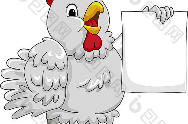 吉祥物插图特色母鸡持有空白一块纸
