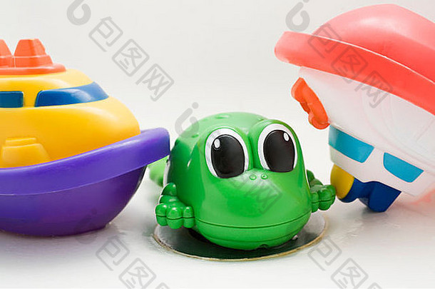 塑料浴玩具船青蛙坐着浴插头洞