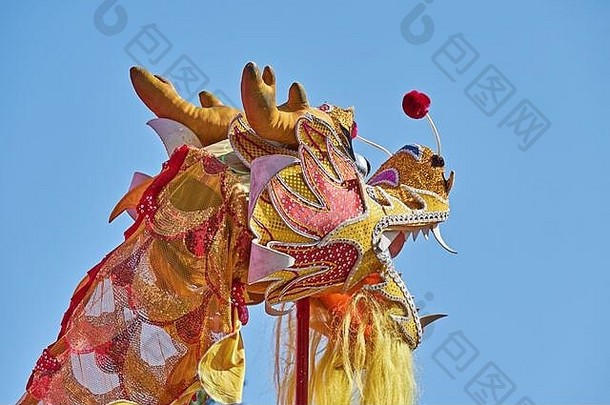 特写镜头头中国人dragonagainst蓝色的天空庆祝活动中国人一年