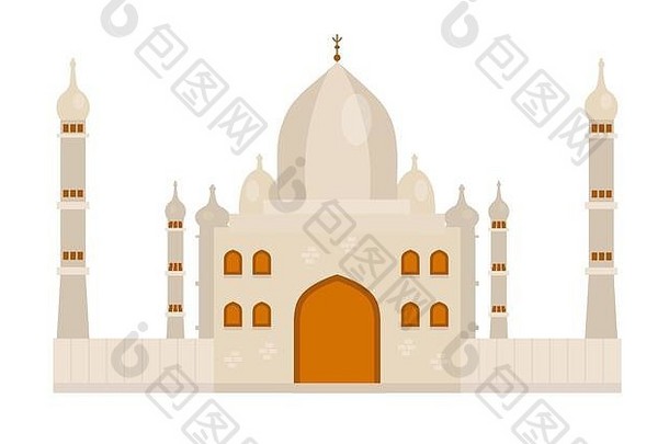清真寺图标平风格孤立的白色背景插图