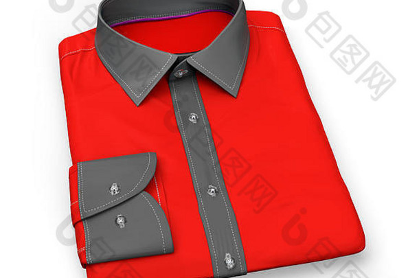 红色的衬衫折叠平孤立的白色剪裁路径插图