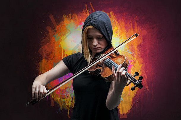 年轻的经典小提琴家音乐家色彩斑斓的斑点壁纸
