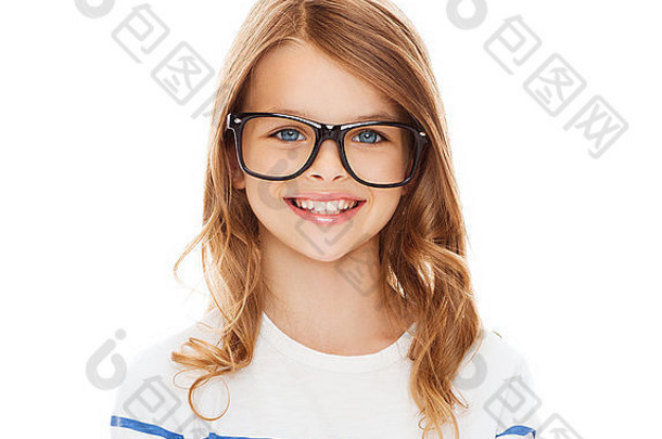 微笑可爱的女孩黑色的眼镜
