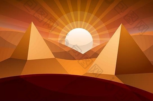 沙漠景观金字塔太阳