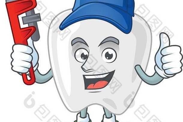 吉祥物设计概念牙齿工作聪明的水管工