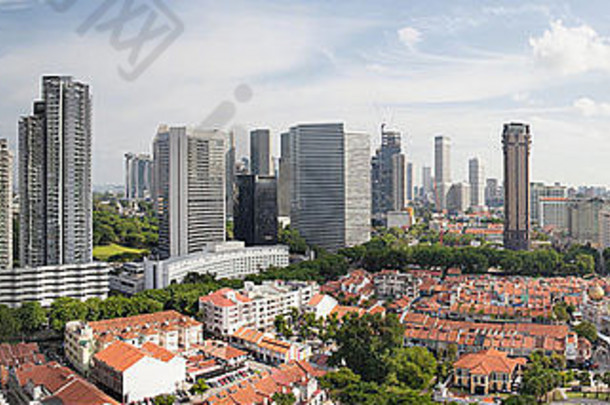 贡邦河富有魅力的新加坡城市天际线苏丹清真寺空中视图全景