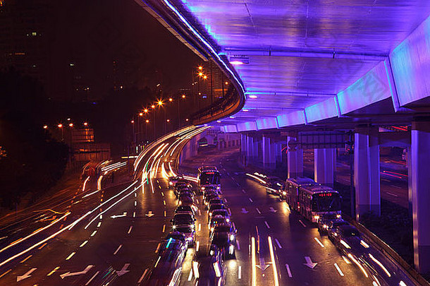 交通延安路晚上上海中国