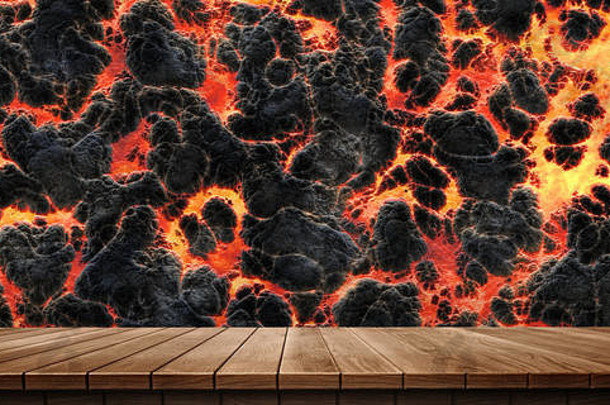 色彩斑斓的木平台背景岩浆熔岩呈现电脑数字生成的插图