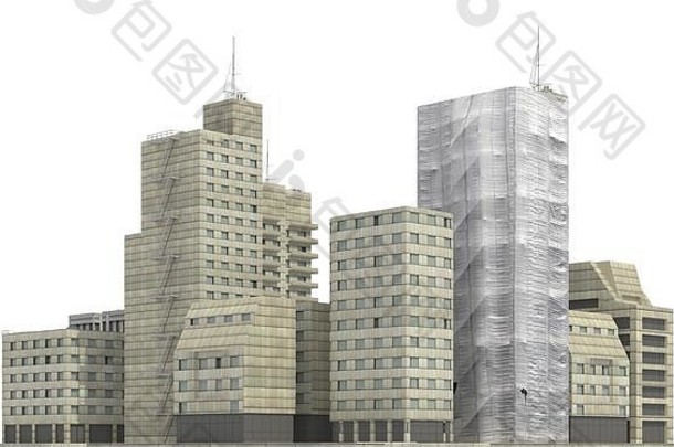 现代建筑孤立的白色背景插图