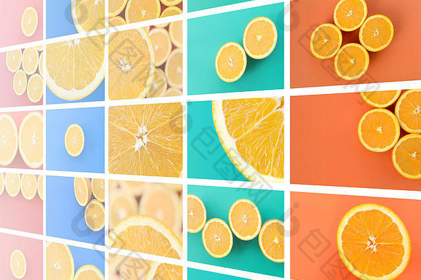 拼贴画图片多汁的橙子集图片水果背景颜色