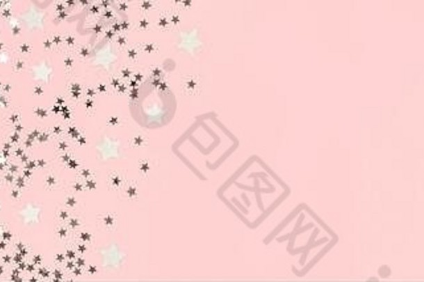横幅银星星五彩纸屑粉红色的柔和的背景闪亮的作文复制空间