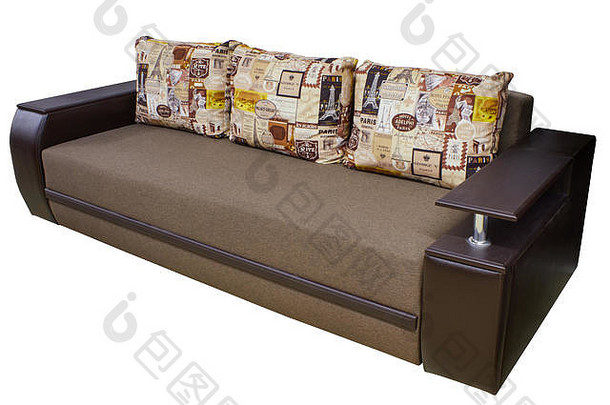 现代时尚的棕色（的）织物沙发垫子扶手开放