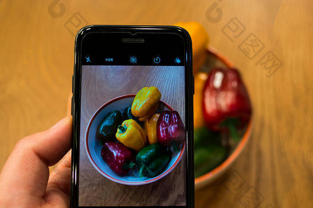 手电话特写镜头图片食物素食者食物蔬菜水果色彩斑斓的辣椒
