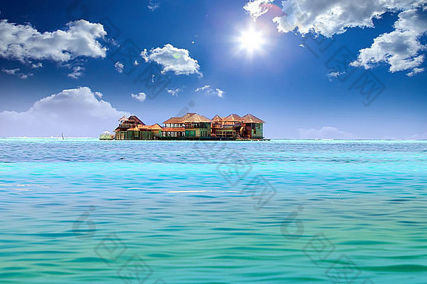 岛海洋水上的别墅