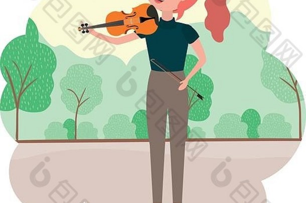 女人小提琴景观化身字符