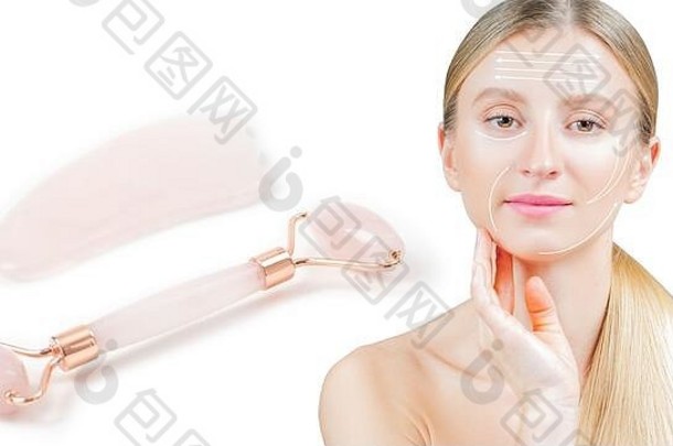 抗衰老治疗脸电梯玉辊女人按摩行显示脸玉辊按摩
