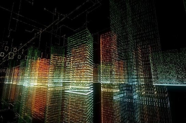 呈现摘要虚拟城市内部电脑系统全息图大数据数字城市数字建筑二进制代码粒子netw