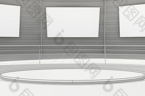空现代未来主义的房间白色面板