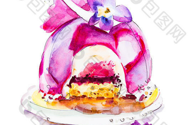 水彩蛋糕甜点孤立的食物插图白色背景