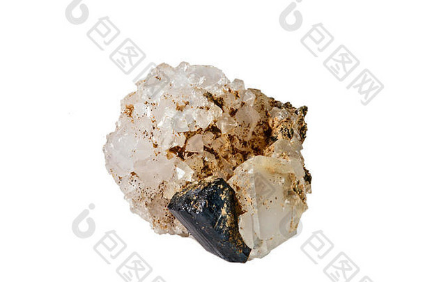 宏拍摄自然宝石生矿物石英孤立的对象白色背景