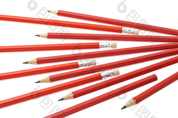 红色的写作铅笔安排白色背景