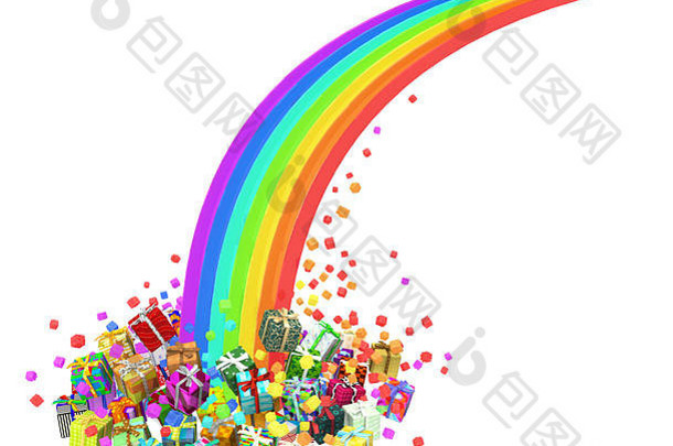 礼物大集团插图彩虹结束水平孤立的白色
