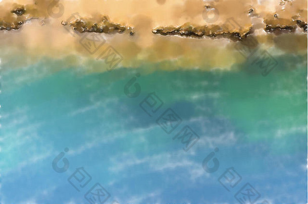 水彩插图摘要空中图像深蓝色的砾石湖沙子开采建设行业