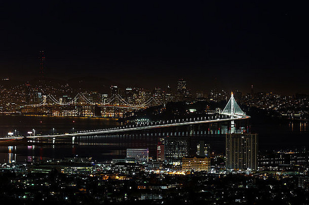 晚上场景夜景三旧金山奥克兰湾桥加州包括东部跨度维尔可见