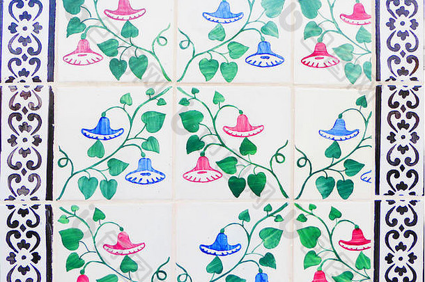 细节传统的瓷砖外观房子装饰瓷砖valencian传统的瓷砖花点缀