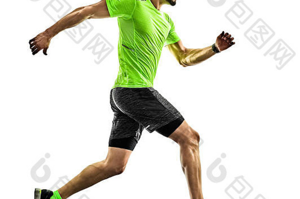 高加索人男人。跑步者运行慢跑慢跑者轮廓孤立的白色背景